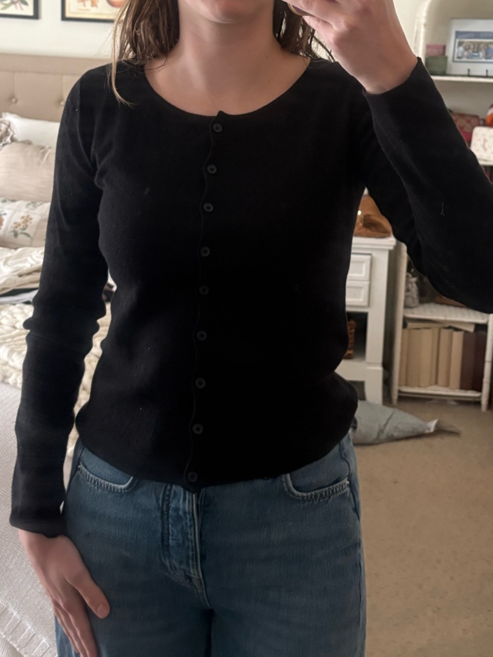 Brandy Melville black pointelle button up long sleeve